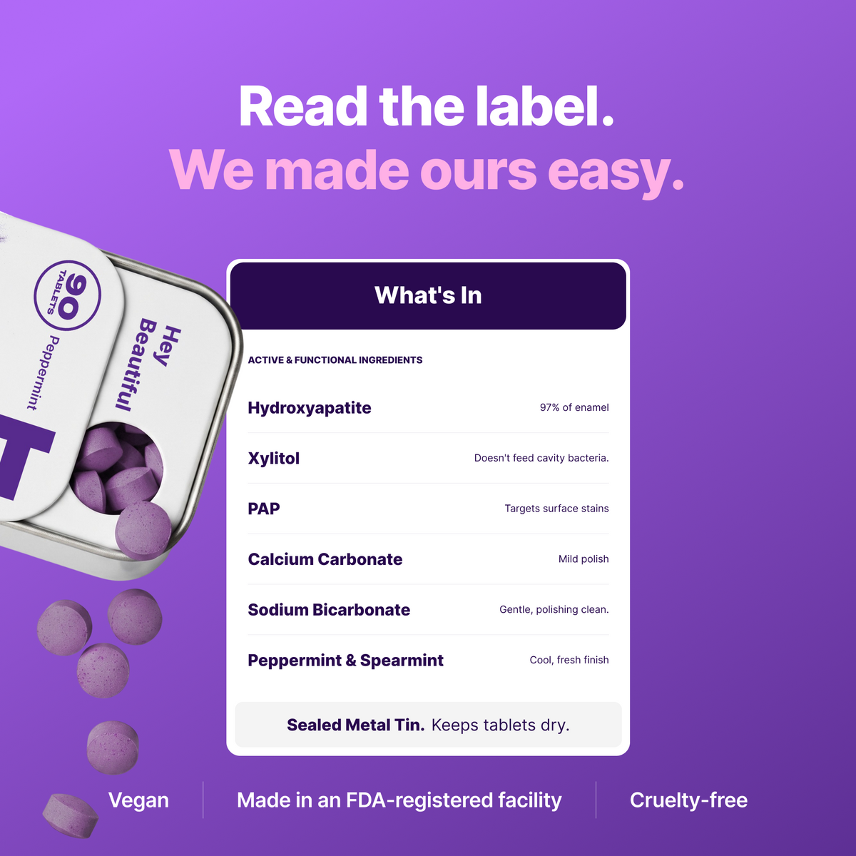 Purple Toothpaste Tablets | Hydroxyapatite + PAP