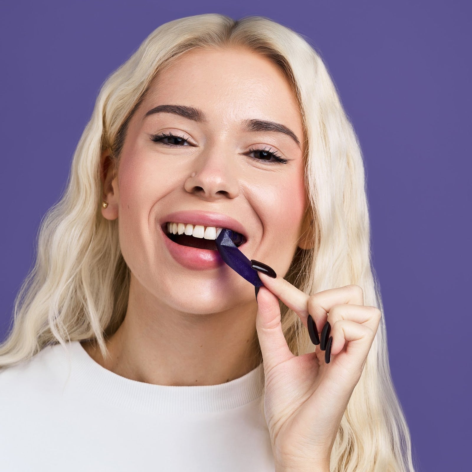 Purple whitening strips close-up