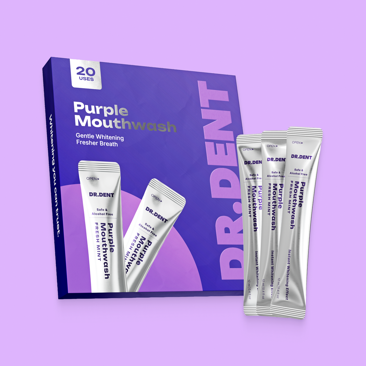 DR.DENT Purple Whitening Strips in use