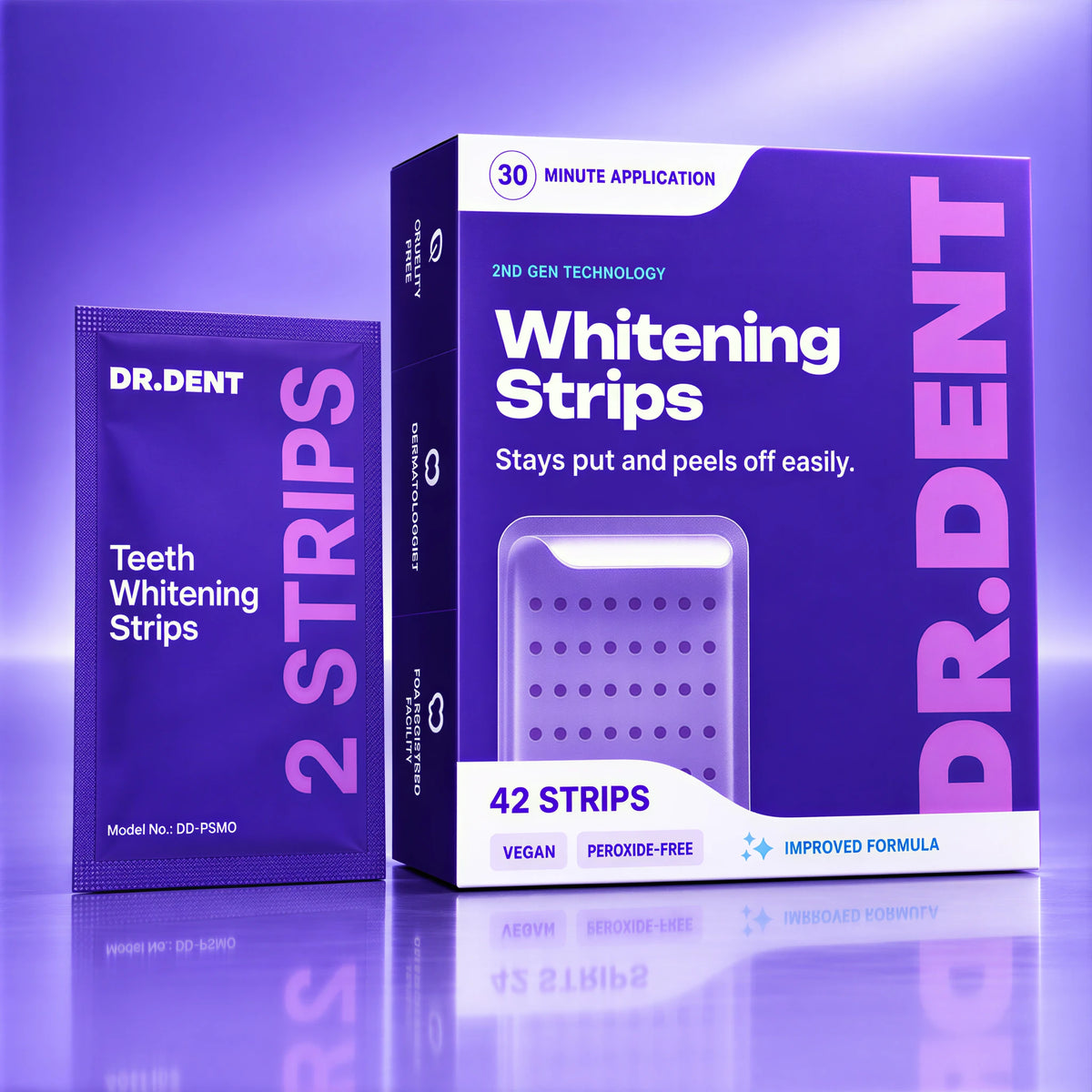 DR.DENT Purple Whitening Strip being applied